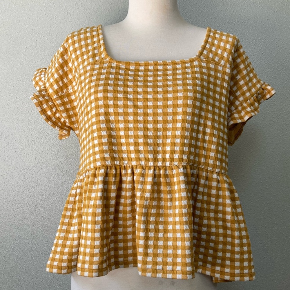 Madewell Gingham Knit Ruffle-Hem Top - Picture 6 of 7